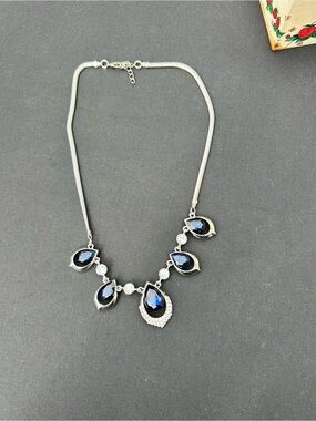 🔥$2 Silver Necklace with Blue Teardrop Crystals